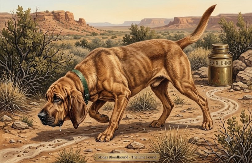 Bloodhound tracking a trail through the desert Southwest